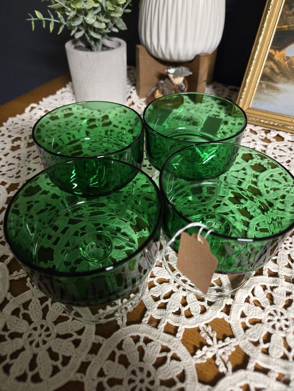 Emerald Green Glass Dessert / Sherbet Cups – Set of 4